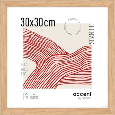 Image of accent by nielsen Scandic Photo Frame, 30x30cm Solid Oak Wooden Picture Frame with Protective Float Glass