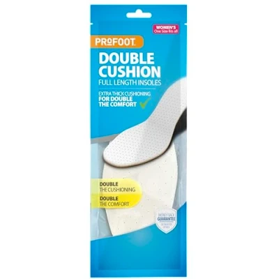 Image of Profoot Double Cushion Insoles Full Length for Women Extra Thick Cushioning Dual Layer Shoe Inserts Ideal Foot Discomfort One Size Fits All 1 Pair per Pack