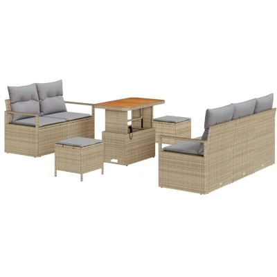 Image of vidaXL 8 Piece Garden Sofa Set with Cushions Beige Poly Rattan Acacia