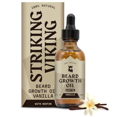 Image of Striking Viking Beard Growth Oil with Biotin Thickening and Conditioning Serum for Facial Hair Men Vanilla, 2 Fl Oz (Pack of 1)