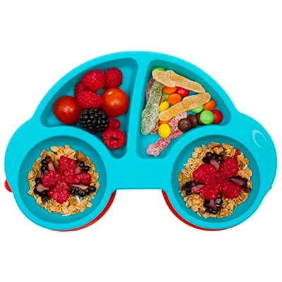 Image of Baby Silicone Placemat, Non Slip Feeding Plate for Toddlers Babies Kids with Strong Suction Fits Most Highchair Trays BPA Free FDA Approved, Dishwasher and Microwave Safe (New Car Purple)