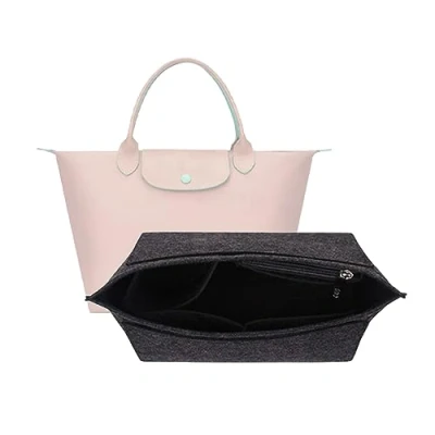 Image of Purse Organizer, Multi Pocket Felt Handbag Folding Tote Bag Organizer Insert for Wallet Longchamp (Dark Gray, Medium)