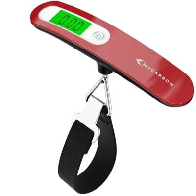 Image of MYCARBON Luggage Scale Portable Digital Weight for Travel Suitcase with Tare Function 110 Lb/ 50Kg Capacity (Red)
