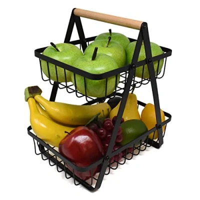 Image of ﻿﻿Joeji&#039;s Kitchen Fruit Basket 2 Tier Countertop Metal Rack and Vegetable Stand Keeps Fresh, Baskets for Kitchens