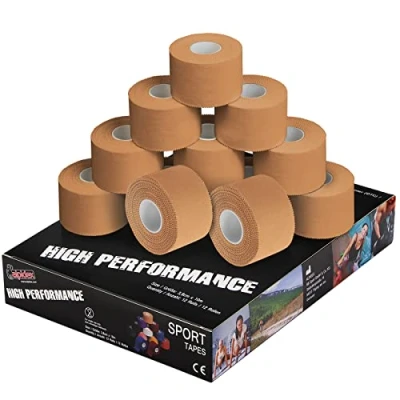Image of ALPIDEX 12 x Sports Tape 10 m 3.8 cm Many Colours Zinc Oxide Finger Tearable Skinfriendly Handball Football Volleyball Rugby, Colour:skin coloured