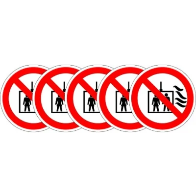 Image of ISO Safety Label Sign International Do not use Lift in The Event of fire Symbol Self Adhesive Sticker 50mm Diameter (Pack 5 Stickers)