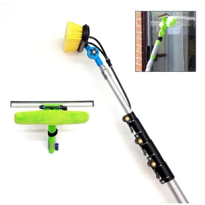 Image of 16ft 20ft 24ft water fed Telescopic Window Cleaning Pole, Hose Extendable Extended Extension Cleaner, squeegee, Brush Kit, Solar panel Equipment Tool.