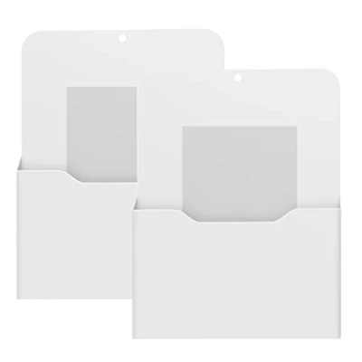 Image of MoKo Magnetic File Holder, A4 Large Size Refrigerator Storage Organizer Magnet Pencil Cups Marker Paper Letter Pen Holder Stationery Supplies for Classroom Office Home, 2 Pack, White