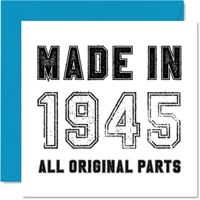 Image of 79th Birthday Card for Men Women Him Her Made in 1945 All Original Parts Funny Seventy Nine Ninth Grandad Grandma Mum Dad, 145mm x Humour Greeting Cards