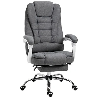 Image of Vinsetto Office Chair, Computer Desk Linen Fabric Swivel Rolling Task Chair with Large Soft Padded Cushion, 135 Reclining Backrest and Retractable Footrest, Grey