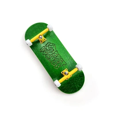 Image of SPITBOARDS 34mm Fingerboard Complete Wood Pro Set Up (Pre Assembled, 5 Layers), Trucks, CNC Bearing Wheels, Foam Grip Tape, (Deck: Green, Trucks: Yellow, Wheels: White)