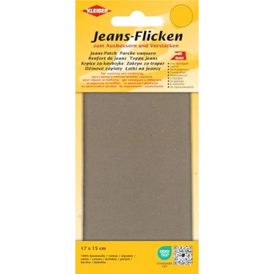 Image of Kleiber 17cm x 15cm Iron On Denim Jeans Repair Patch Cut to Size Required Beige