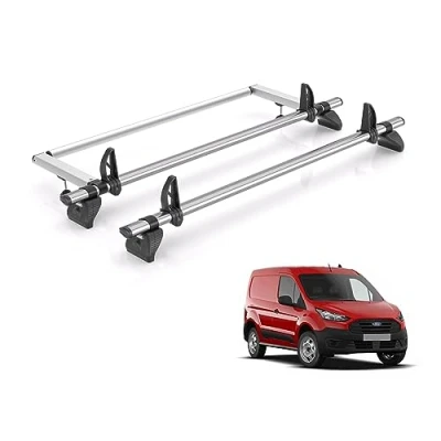 Image of Van Demon Rhino Roof Rack for Ford Transit Connect (2013 2023) 2 Kammbar Fleet Bars &amp; Rear Ladder Roller with Loadstops KR23/TA2FL/KLS2