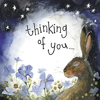 Image of ALEX CLARK Thinking of You Hare Card Rabbit Floral Nature Plants Flowers Sympathy Thoughtful Cards Designed and Printed in the UK…