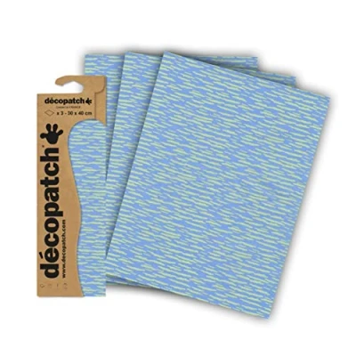 Image of Décopatch Ref C836C Green Clouds With Blue Sky Paper Pack Each Sheet 30 x 40cm, of 3 Sheets Best Used Décopach Glue &amp; Varnish,