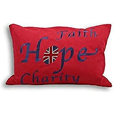 Image of Paoletti Faith Hope Charity Embroidery 100% Cotton Cushion Cover, Red, 35 x 50 Cm