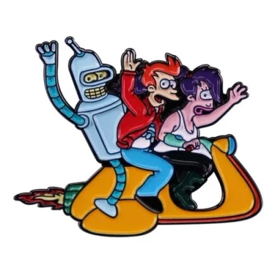 Image of Futurama Fry Bender Leela Animated Comedy TV Show 1.4&quot; enamel Pin Badge, 1.4 Inches, Enamel,