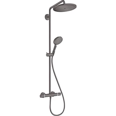 Image of hansgrohe Croma Select S Showerpipe 280 Water Saving Shower System (Shower Head, Rail, Thermostat, Hose, 3 Jet Types) Brushed Black Chrome
