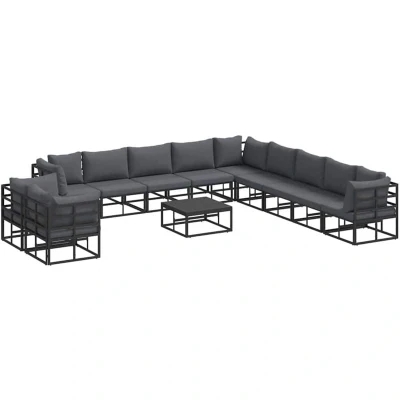 Image of vidaXL Garden Sofa Set with Cushion 12 pcs Black Aluminium