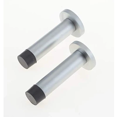 Image of Door Stop Stopper Projection Wall or Skirting Mounted Satin Chrome Pack of 2