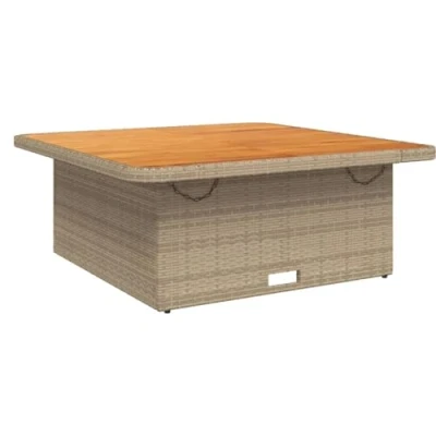 Image of vidaXL Garden Table Outdoor Dining Beige Poly Rattan and Acacia Wood