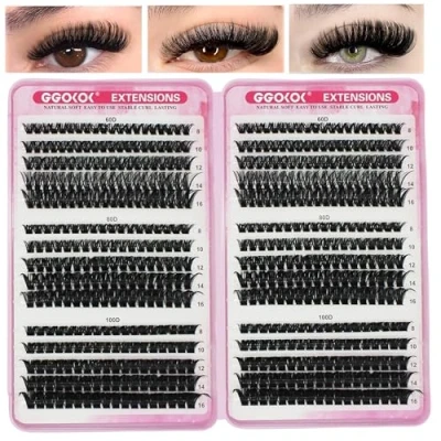 Image of GGOKOK DIY Lash Clusters 30D+40D+50D+60D+80D+100D Fluffy Volume 8 16MM Thick Eyelash Extension Kit Individual Russian Eyelashes Extensions Wispy Clusters(60D 80D 100D)
