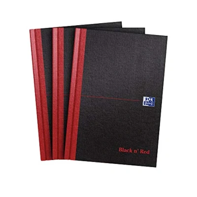 Image of Oxford Black n&#039; Red A5 Notebook, Hardback Casebound, Lined, 192 pages (Pack of 3)