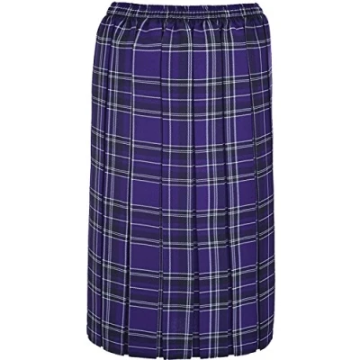 Image of Magritta Ladies Tartan Skirt 27 Inch Length Box Pleated Elasticated Waist UK Size 10 26 (10, Purple)