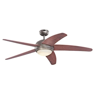 Image of Westinghouse Lighting 72071 Bendan LED 132 cm Five Blade Indoor Ceiling Fan, Dark Pewter Finish with Hammered Accents, Dimmable Light Kit Opal Frosted Glass, Remote Control Included