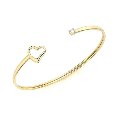 Image of Carissima Gold Women&#039;s 9 ct Yellow Flexible Heart and Cubic Zirconia Bangle
