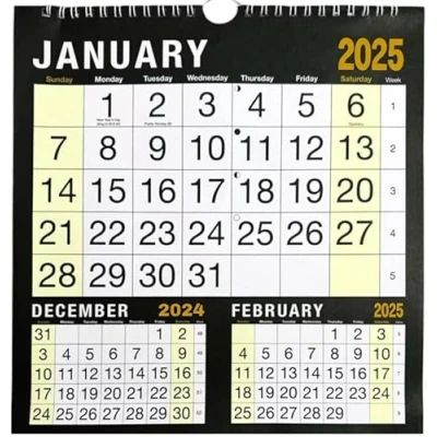 Image of 2024 Wall Calendar Home Office 3 Month to View Planner in Hanging Black &amp; White