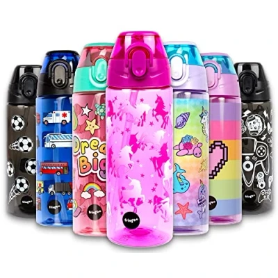Image of Fringoo 600ml Kids Water Bottle with Straw &amp; Fliptop Lock 100% Leakproof BPA Free for School Unicorn Ombre