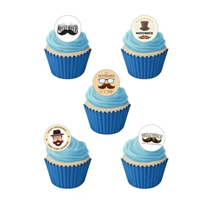 Image of 24 Pre Cut MOVEMBER Charity Themed Edible Wafer Paper Cake Toppers Decorations