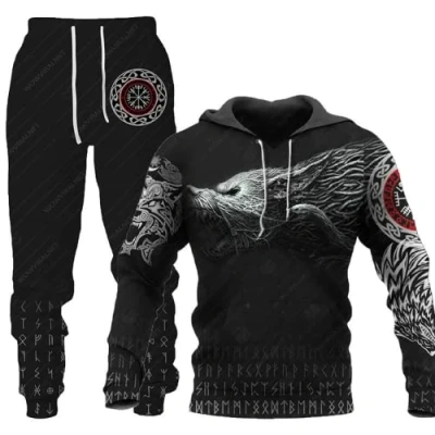 Image of Unisex 3D Wolf Print Hoodie Men Jogging Suit Sweatshirts Hoody + Pants Sets S 6XL (Hoodie3,L)