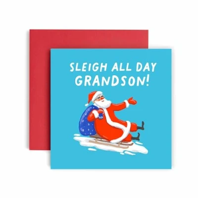 Image of Huxters Christmas Cards for Men Sleigh All Day Grandson Card him Funny Holiday Fun 14.8cm (Grandson)