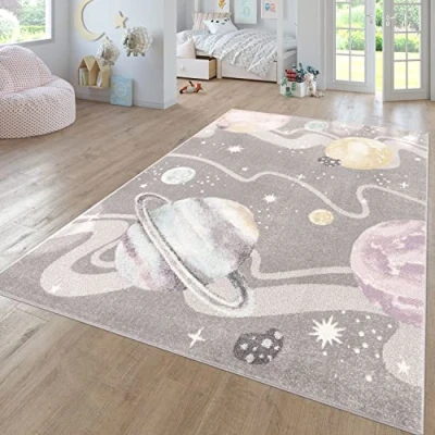Image of TT Home Nursery Area Rug Kids For Bedroom Girls Boys Modern Rainbow Cloud Animal Motif Colourful, colour:Grey 3, Size:133x190 cm