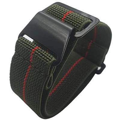 Image of Max French Marine Nationale Elastic Nylon Navy Divers Parachute Watch Straps 20mm 22mm Military Bands (22mm, Green/Red PDV)