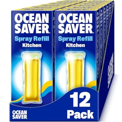 Image of OceanSaver Eco Kitchen Surface Degreaser Spray 12x 750ml Refills Powerful Just Add Water All Purpose Grease &amp; Grime Cleaning Plant Based, Plastic Cruelty Free Citrus Kelp Scent
