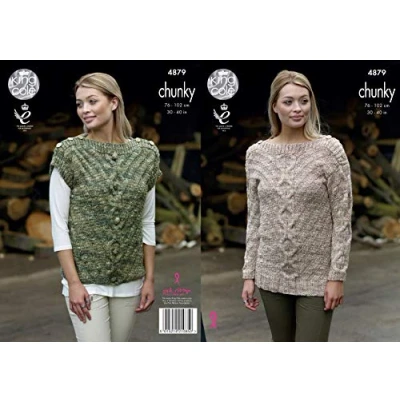 Image of King Cole Ladies Chunky Knitting Pattern Womens Cable Knit Sweater &amp; Top (4879)