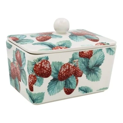 Image of The Leonardo Collection Strawberry Field Butter Dish with Lid British Designed Large for All Types of Kitchen Dishes Sizes
