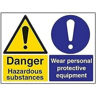 Image of V Safety Danger Hazardous Substances, Wear Personal Protective Equipment Warning Sign 400mm x 300mm 1mm Rigid Plastic