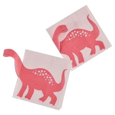 Image of Ginger Ray Party Like a Dinosaur Pink Paper Napkins 16 Pack