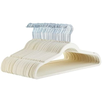 Image of Amazon Basics Slim Velvet Non Slip Suit Hangers 50 Pack, Ivory