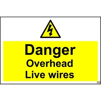 Image of Danger Overhead Live Wires Safety Sign 1.2mm Rigid Plastic 300mm x 200mm