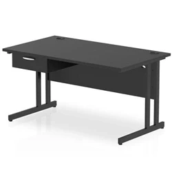 Image of Impulse 1400x800 Desk Black/Black Cantilever Leg 1x1 Drawer Fixed Ped