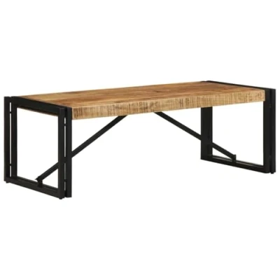 Image of vidaXL mango wood coffee table industrial iron frame, 100x50x35cm for living room/office/lounge