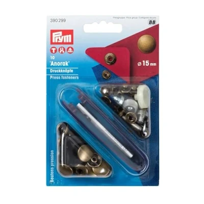 Image of Prym PRYM_390299 1 Non sew Fasteners Anorak Antique Brass 15 mm