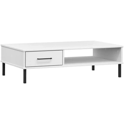 Image of vidaXL Coffee Table with Metal Legs White Solid Wood Pine OSLO