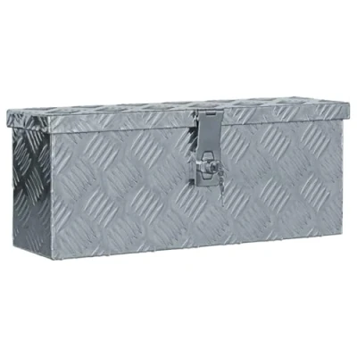 Image of vidaXL Silver Aluminium Box Lightweight, Portable Storage &amp; Transport Solution Lockable and Easy to Clean 48.5x14x20 cm