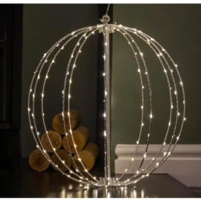 Image of Samuel ALEXANDER 30cm White Metal Folding Christmas Ball with 108 Warm LEDs